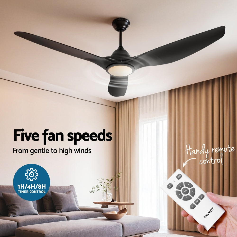 Devanti 64 Inch Ceiling Fan DC Motor w/Light w/Remote - Black