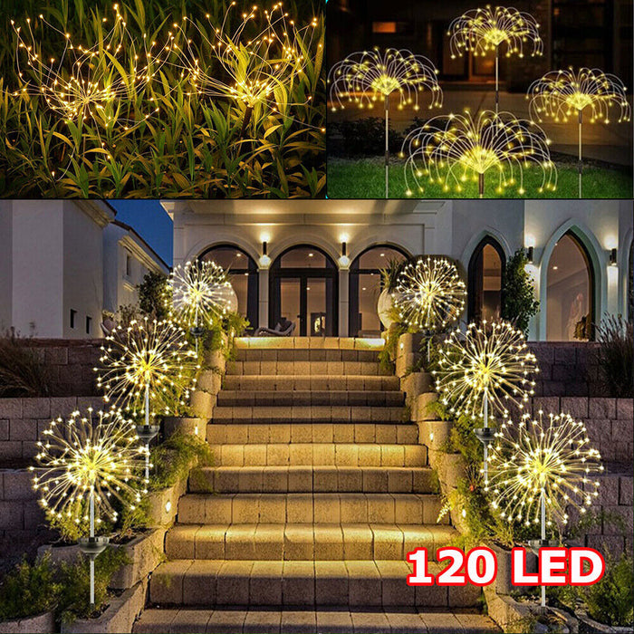 Warm White Fireworks 120 LED Fairy String Lights Starburst Solar Xmas Garden Night Lamp Hot NEW